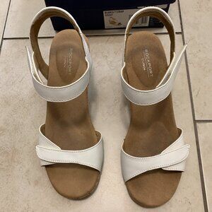 Rockport Briah Blanca T Strap Cork Wedge Sandal - White Leather - Size 7